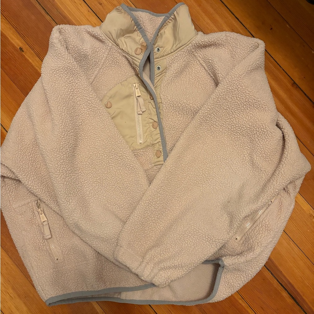 Free People Sherpa Fleece Pullover | Snap Front | Cozy Oversized | Size large